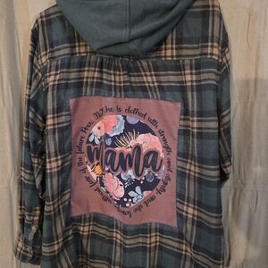 American Eagle Outfitters Plaid Hoodie with Floral Graphic